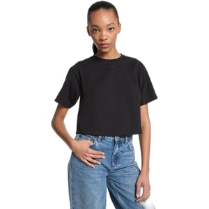 image:imageMichael Kors Womens Embossed Logo Oversized Cropped TShirtBlack