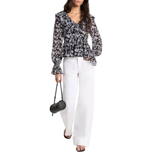 image:imageMichael Kors Womens Floral Long Sleeve V Neck TopBlackWhite
