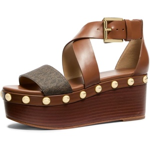 image:imageMichael Kors Womens Hensley Flatform SandalSignature Coated TwillBrownLuggage