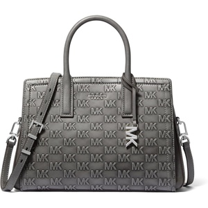 image:imageMichael Kors Womens Laila Medium SatchelNickeltone HardwareMk Debossed Burnished Logo LeatherStorm