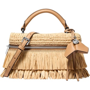 image:imageMichael Kors Womens Jana Extra Small Top Handle CrossbodySilvertone HardwareCrochet StrawPeanut