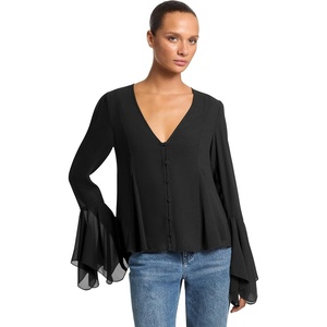image:imageMichael Kors Womens Long Sleeve V Neck BlouseBlack