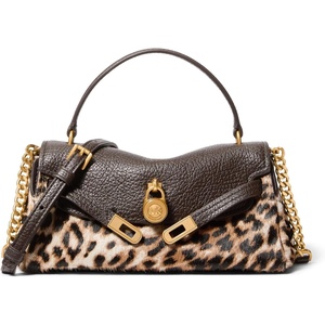image:imageMichael Kors Womens Hamilton Moderne Extra Small Flap Crossbody GoldTone HardwareLeopard Haircalf LeatherBurnt Khaki