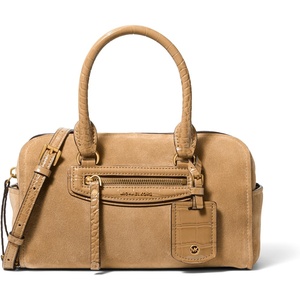 image:imageMichael Kors Womens Jet Set Travel Extra Small Duffle Crossbody GoldTone HardwareSuede LeatherBurnt Khaki