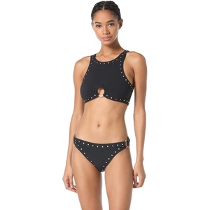 image:imageMichael Kors Womens Crepe Solids Ring Front Crop TopBlack