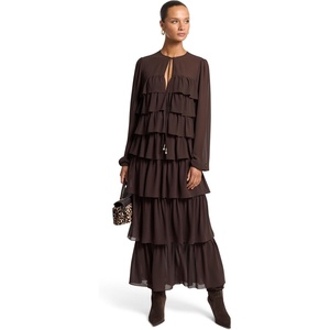 image:imageMichael Kors Womens Ruffle Tier Maxi DressChocolate