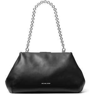 image:imageMichael Kors Womens Goldie Large Cloud Frame ClutchSilvertone HardwareSerene LeatherBlack