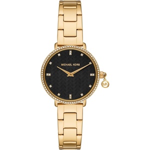 image:imageMichael Kors Pyper Womens Watch Stainless Steel Watch for Women with Steel Leather or Silicone BandGoldBlack Logo Charm