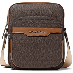 image:imageMichael Kors Mens Hudson Double Zip Mini Flight BagSilvertone HardwareMk SignatureBrownLuggage