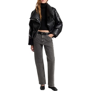 image:imageMichael Kors Womens Faux Leather Moto Down JacketBlack