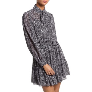 image:imageMichael Kors Womens Tie Neck Mini DressBlackWhite