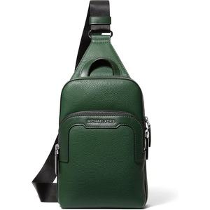 image:imageMichael Kors Mens Hudson Medium Double Zip Sling PackSilvertone HardwareMatte Pebble LeatherMoss