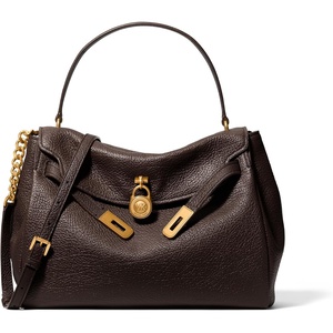 image:imageMichael Kors Womens Hamilton Large Flap Top Handle SatchelGoldtone HardwareTextured LeatherChocolate