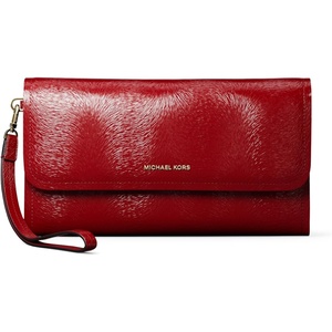 image:imageMichael Kors Womens Jet Set Medium Flap Double Zip Wristlet GoldTone HardwareHaircalfDeep Red