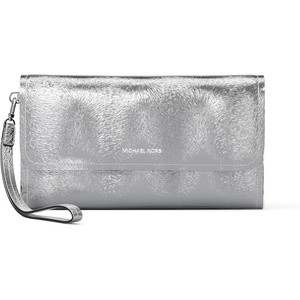 image:imageMichael Kors Womens Jet Set Medium Flap Double Zip Wristlet SilverTone HardwareMetallic HaircalfSilver