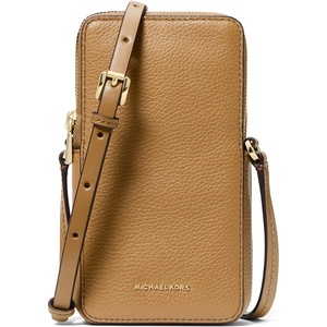 image:imageMichael Kors Womens Jet Set Small Double Zip Phone Crossbody GoldTone HardwarePebble LeatherBurnt Khaki