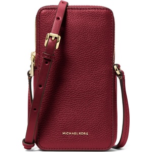 image:imageMichael Kors Womens Jet Set Small Double Zip Phone Crossbody GoldTone HardwarePebble LeatherDeep Red