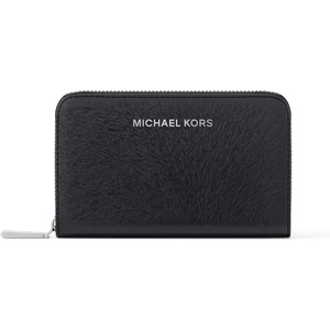 image:imageMichael Kors Womens Jet Set Small Zip Around Card Case SilverTone HardwareHaircalfBlack