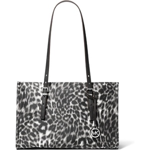 image:imageMichael Kors Womens Zadie Medium Top Zip ToteSilvertone HardwareLeopard Print NylonHeather Grey
