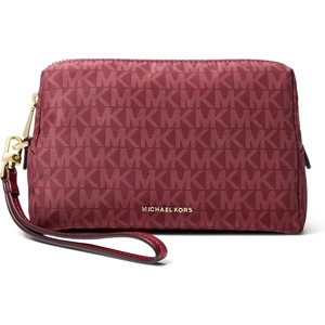 image:imageMichael Kors Womens Zadie Small Cosmetic WristletGoldtone HardwareMk Signature Recycled Soft PolyDeep Red