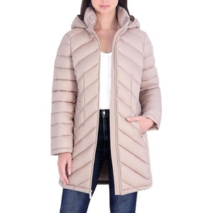 image:imageMichael Kors Womens Long Lightweight Packable Puffer Jacket With HoodChampagne