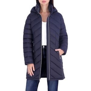 image:imageMichael Kors Womens Long Lightweight Packable Puffer Jacket With HoodNavy