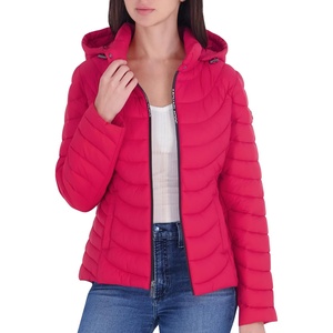 image:imageMichael Kors Womens Lightweight Logo Zipper Packable Hooded Puffer JacketCrimson